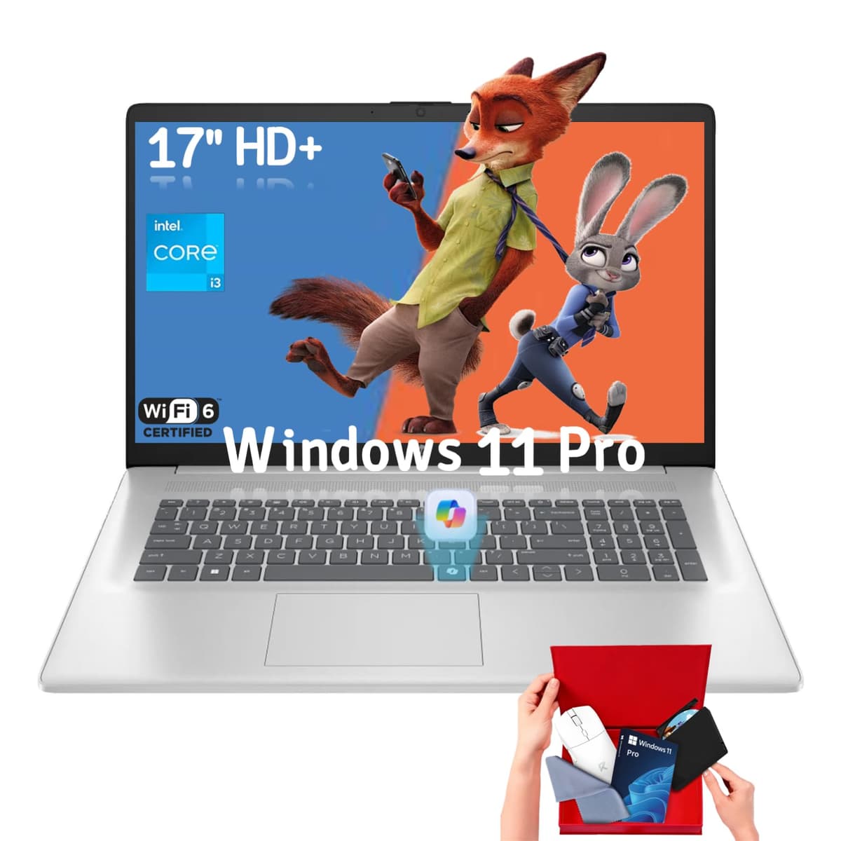 HP 17 Portátil, Intel i3 de 8 núcleos, Pantalla Antirreflejo, 16 GB RAM, 512 GB SSD, Windows 11 Pro, Teclado Numérico, Copilot AI, Computadora Portátil para Negocios y Estudiantes