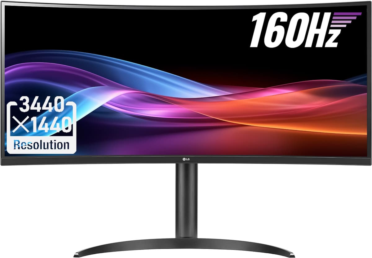 Monitor Gamer Curvo LG UltraWide 2023 Nuevo, 34" 21:9 QHD 3440x1440, 160Hz, sRGB 99%, HDR10, AMD FreeSync Premium, Diseño prácticamente sin bordes en 3 lados 34WP60C-B