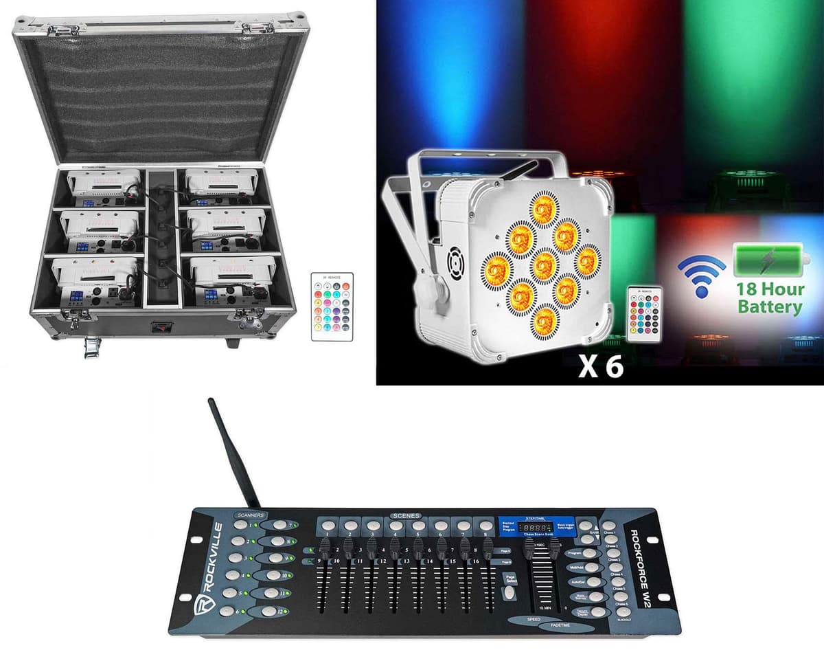 Rockville BEST PACK 60 (6) White + Estuche de Carga + ROCKFORCE W2 Wireless DMX BEST PACK 60 WHITE+ROCKFORCE W2