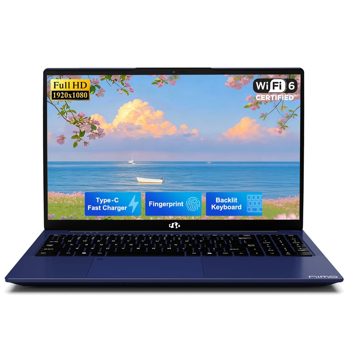 NIMO Laptop 15.6" IPS FHD, 8GB RAM 128GB SSD Intel N150 (hasta 3.6 GHz), 2 años de garantía, 65W Type-C, sensor de huellas, teclado retroiluminado, Wi-Fi 6, BT 5.2 NIMO N157