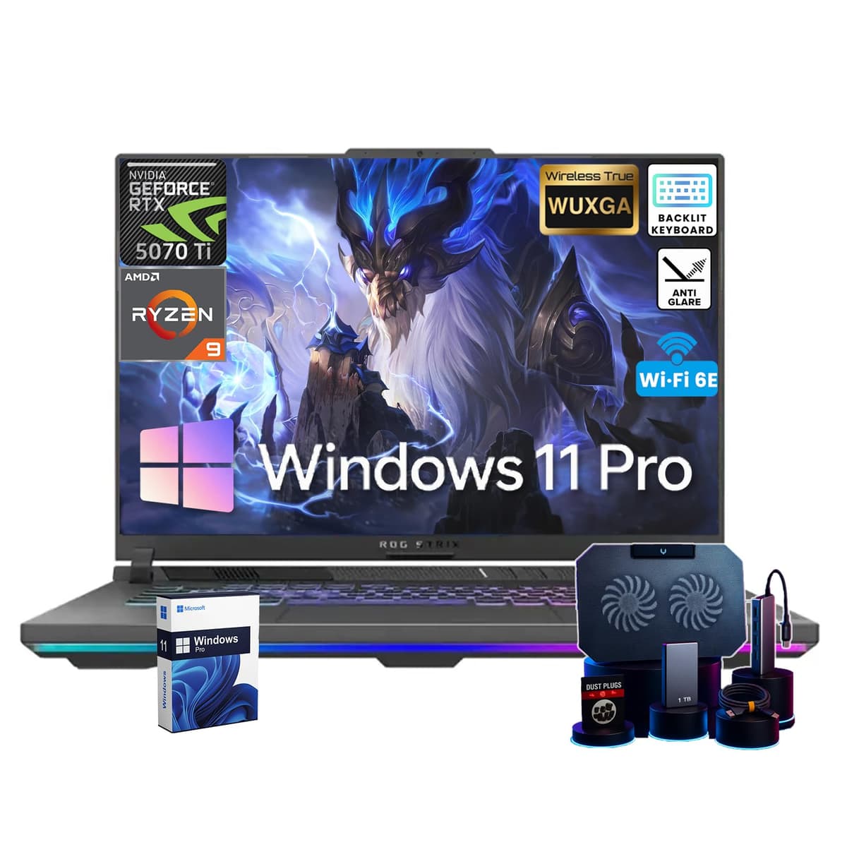 ASUS ROG Strix G16 Notebook Gamer | GeForce RTX 5070 Ti Dedicada 12GB GDDR7 | Pantalla 16” WUXGA 300 nits | AMD Ryzen 9 8940HX (16 núcleos) | Teclado Retroiluminado | Windows 11 Pro | con Accesorios | 64GB DDR5 + 2TB SSD ASUS ROG Strix G16 Gaming Laptop