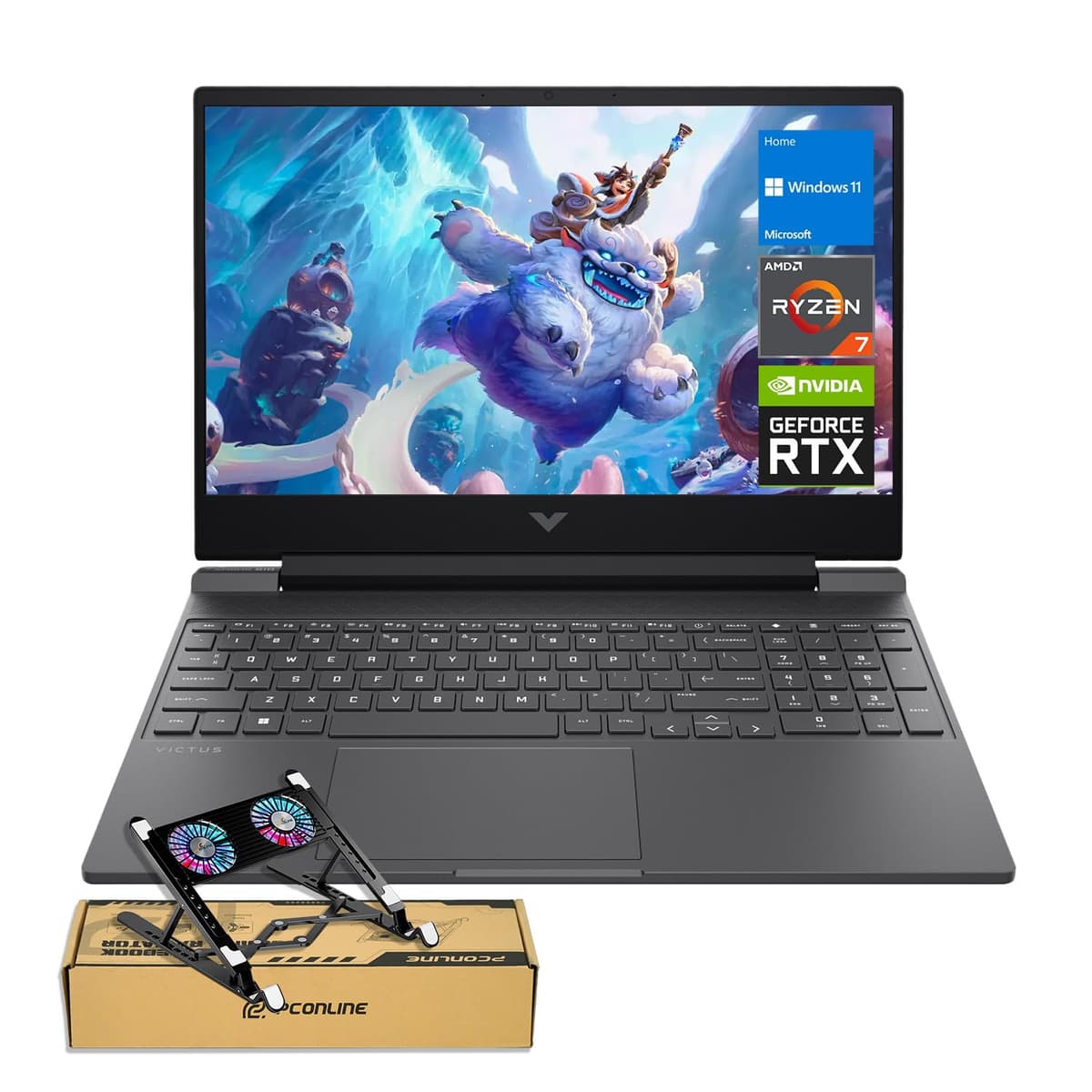 HP Victus RTX 4050 AI Laptop para juegos con Copilot, 15.6" FHD 144Hz, AMD Ryzen 7 7445HS (Mejor que Intel i7-13700), NVIDIA RTX 4050, 16GB DDR5, 1TB SSD, Teclado retroiluminado, Paquete con enfriador PCO TPN-Q279