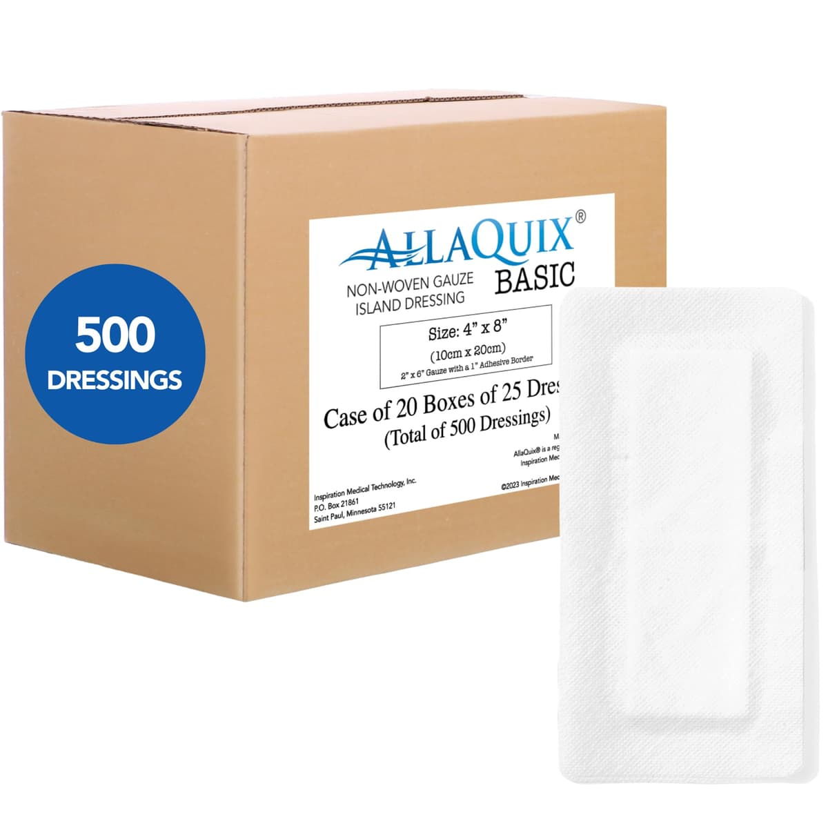 AllaQuix Paquete de Vendajes Estériles Isla 4" x 8" - 500 unidades (20 cajas x25)