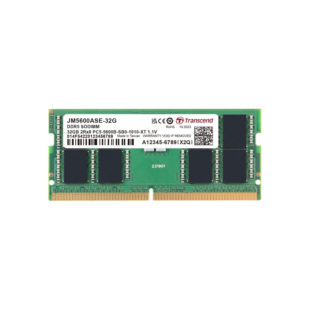 Transcend Memoria RAM SO-DIMM para Laptop 32GB DDR5 5600MHz, Compatible con HP Lenovo Dell ASUS Acer, Módulo Notebook con ECC en chip, Actualización, 2Rx8, 1.1V PC5-44800 CL46, No bufferizada 262 pines - JM5600ASE-32G