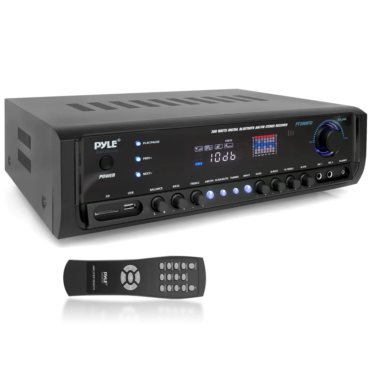 Amplificador Doméstico Bluetooth Inalámbrico Pyle - Conectividad Apagado de Dispositivos a Distancia, Dispositivos de Entrada/Salida, Conectores/Enchufes, Controles de Sistema de Sonido para Audio/Radio y Diseño de Pantalla - PT390BTU.3