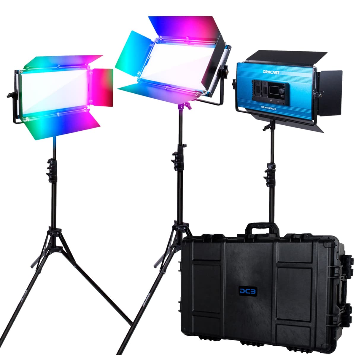 Dracast X Series Kit de 3 luces LED RGB y bicolor con estuche rígido DRX31000RGB