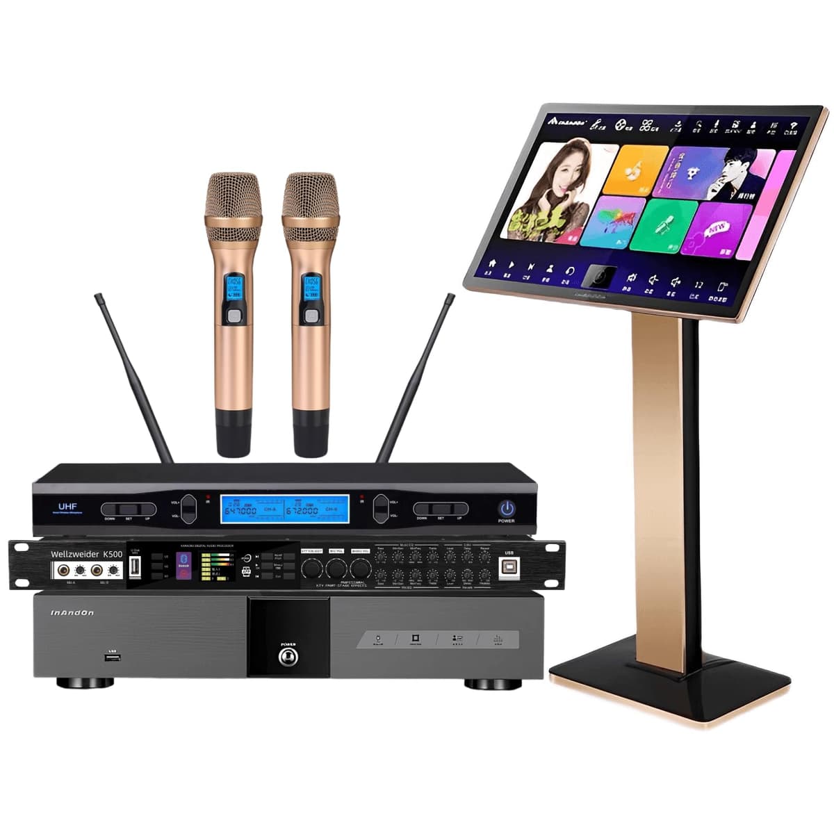 Wellzweider Karaoke profesional KV-V5 con pantalla táctil capacitiva 22" y micrófono inalámbrico KV-5+ 4Tblack