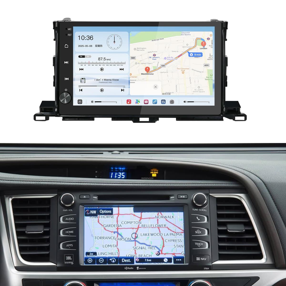 CARabc Pantalla para Auto 10.2'' con Android 13 para Toyota Highlander 2014-2019, con CarPlay inalámbrico y Android Auto, 8G+128G WiFi/DSP/Control en Volante/Radio AM/FM