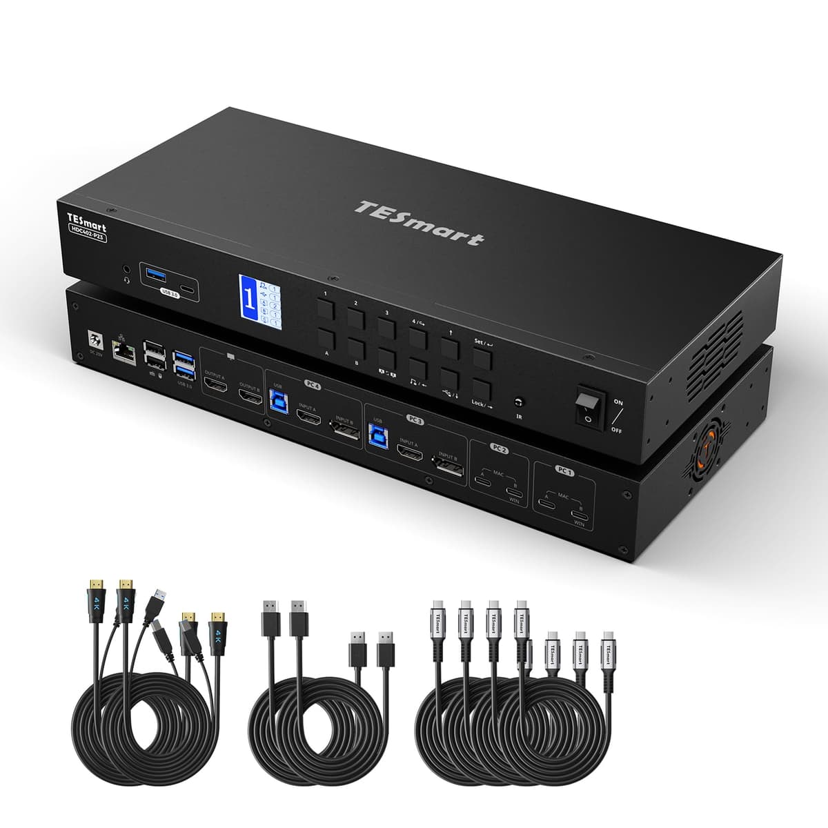 TESmart KVM Docking 9 en 1 USB-C + HDMI + DP para 4 PCs y 2 monitores 4K@60Hz HDC402-P23-USBK