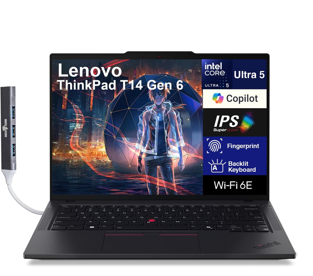 Lenovo ThinkPad T14 Laptop empresarial 14.0" WUXGA (Intel Ultra 5-225U, 64GB DDR5, 2TB SSD PCIe, Intel Graphics, Windows 11 Pro) con expansor de puertos USB DKZ