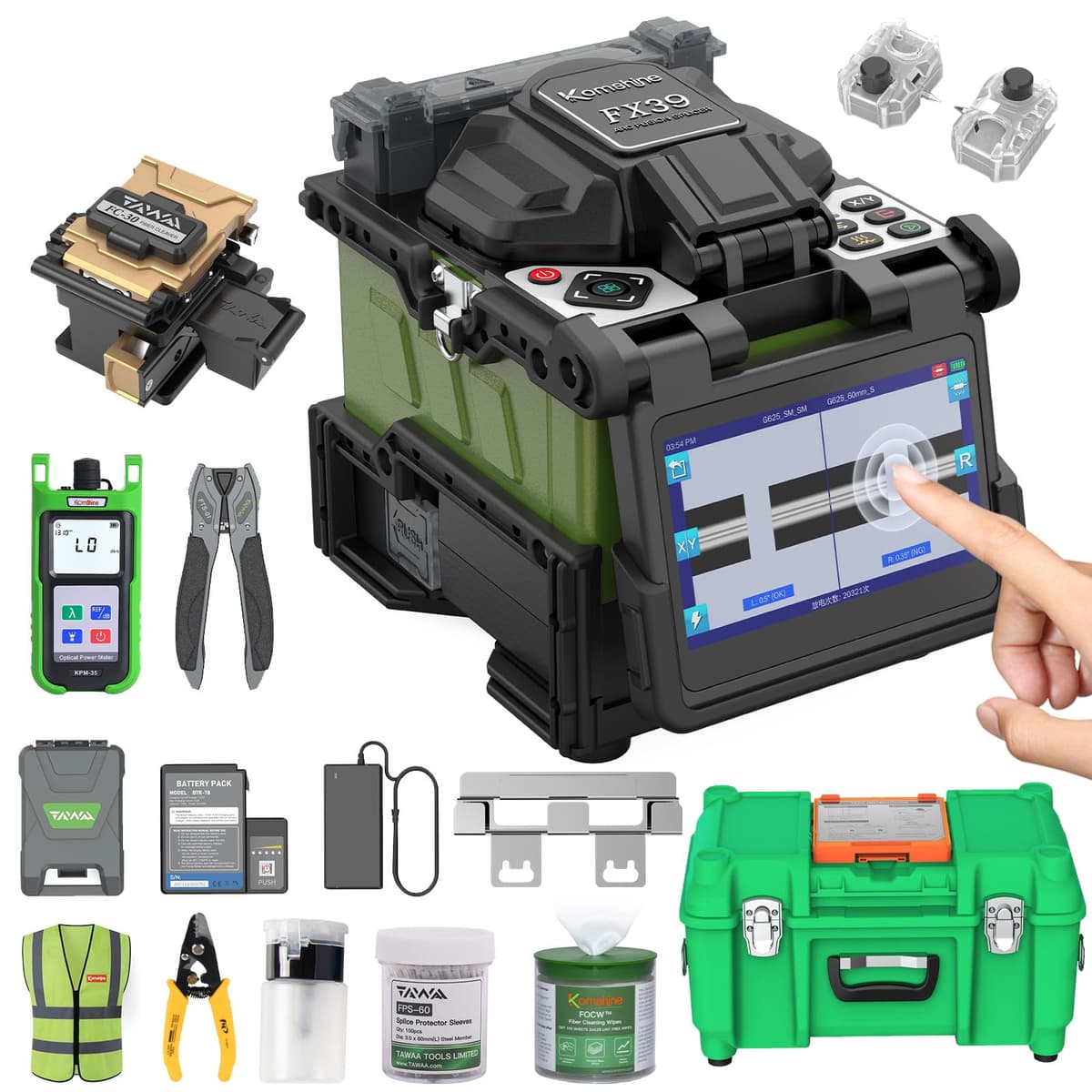 KOMSHINE FX39 Fusion Splicer, 6s empalme, batería 7800mAh y pantalla táctil 767093486646