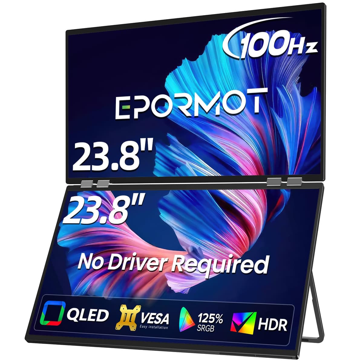 EPORMOT Monitor Doble Portátil 23.8" QLED Vertical 100Hz FHD, Extensor USB-C/HDMI 238F1190US