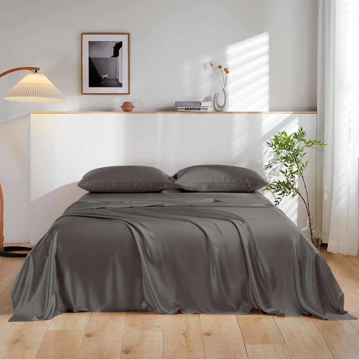 Juego de sábanas 100% seda Mulberry THXSILK 4 piezas - Cal King, Gris Oscuro
