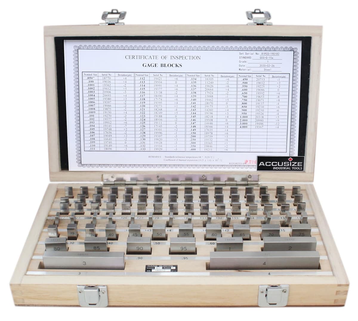 Accusize Juego de Bloques Patrón 81 piezas Grado AS-1 P900-S582