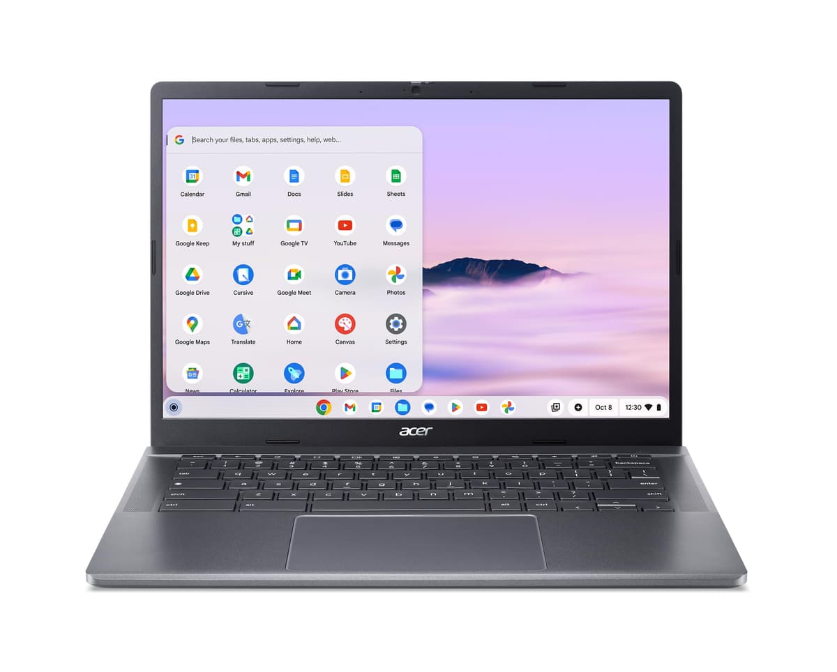 Acer Chromebook Plus 514 con Google AI - Pantalla IPS 14" WUXGA 1920 x 1200 | AMD Ryzen 3 7320C | 8 GB LPDDR5X | 128 GB SSD | Wi-Fi 6E | Cámara FHD | Chrome OS | Gris Acero | CB514-3H-R6G5 NX.KP2AA.001