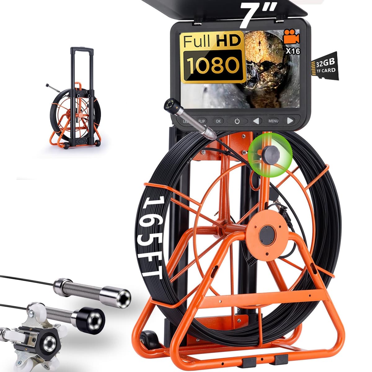 2026 ChoosePRO Cámara de trolley para alcantarillado 165ft/50m, 7" HD1080P DVR 32GB, manija telescópica PipeEyeX3