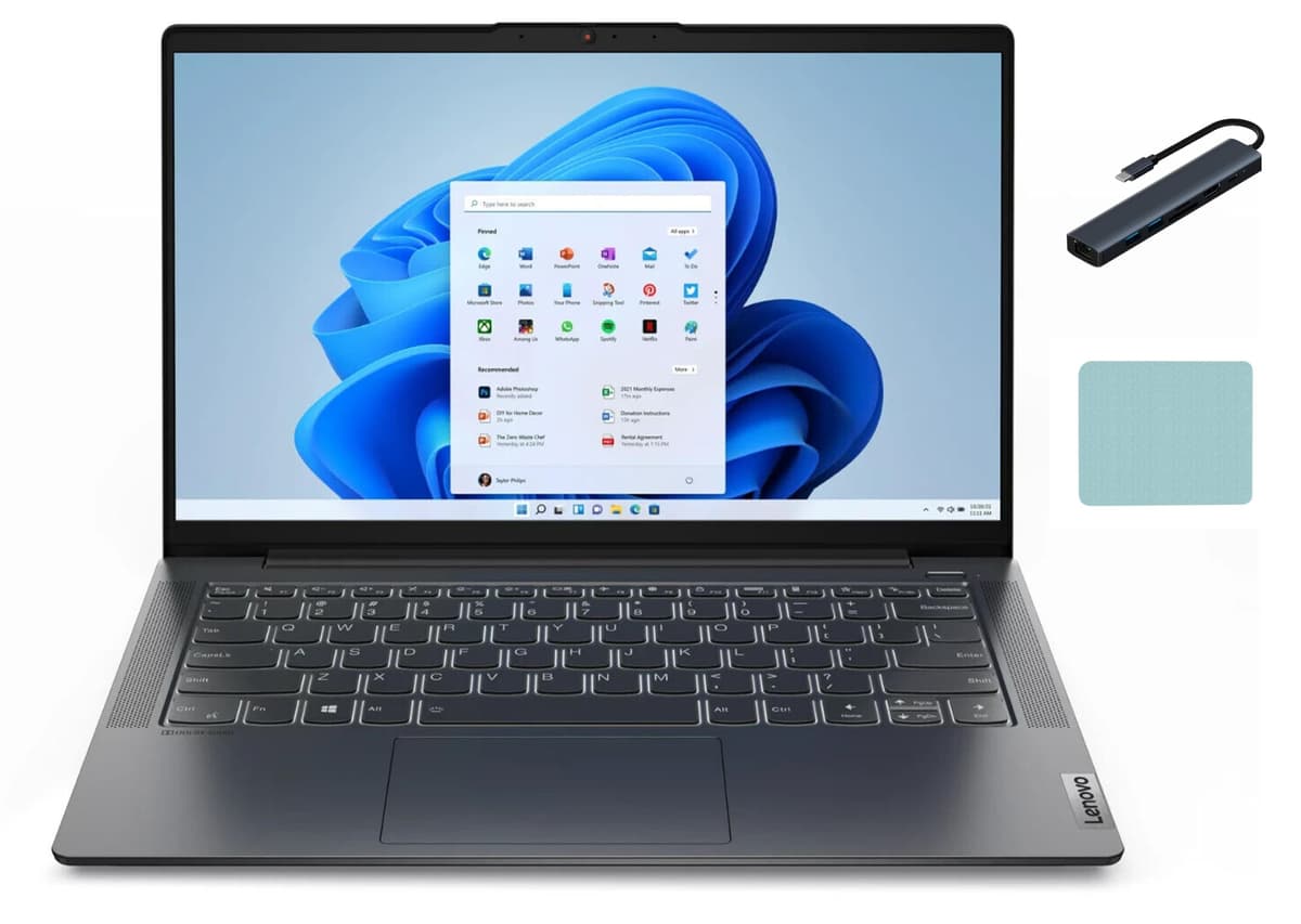 Lenovo Ideapad 5 de 14 pulgadas FHD táctil, AMD Ryzen 7 5700U 1.8GHz, 8GB RAM, 1TB SSD, lector de tarjetas 4 en 1, Windows 11 Home, Wi-Fi, gris grafito con accesorios TGY 82LM00UEUS