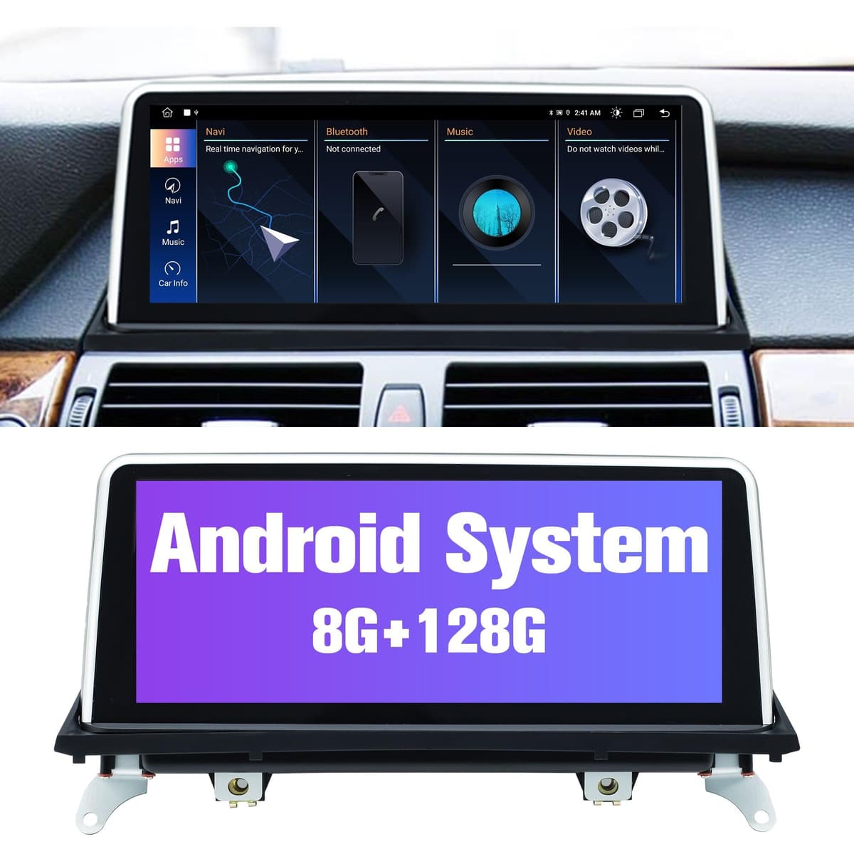 Pioowirk Equipo de sonido para E70 E71: Radio para auto 8+128GB con Bluetooth y Apple CarPlay para BMW E70 E71 CIC 2011-2013, pantalla táctil Android de 10.25" con cámara de retroceso, FM/AM y GPS 10E70CIC-128G