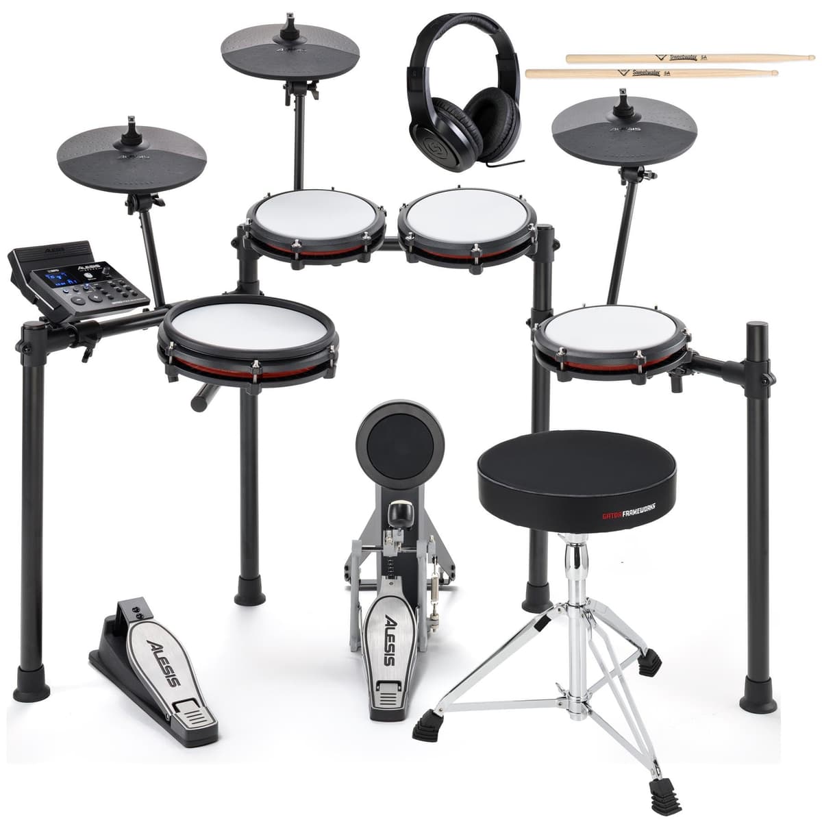 GearNuts Alesis Nitro Max Kit de batería electrónica con asiento, auriculares y palillos NitroMaxKitBn2