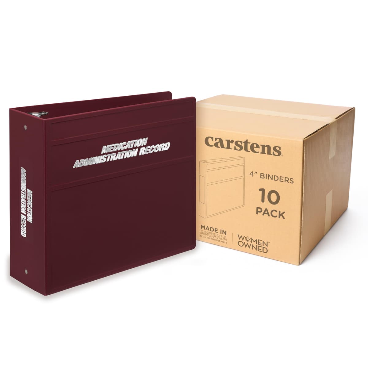 Carstens 4-Inch Heavy Duty Round Ring Binder para Medication Administration Record - Side Opening Wine, Case of 10 MAR-3R