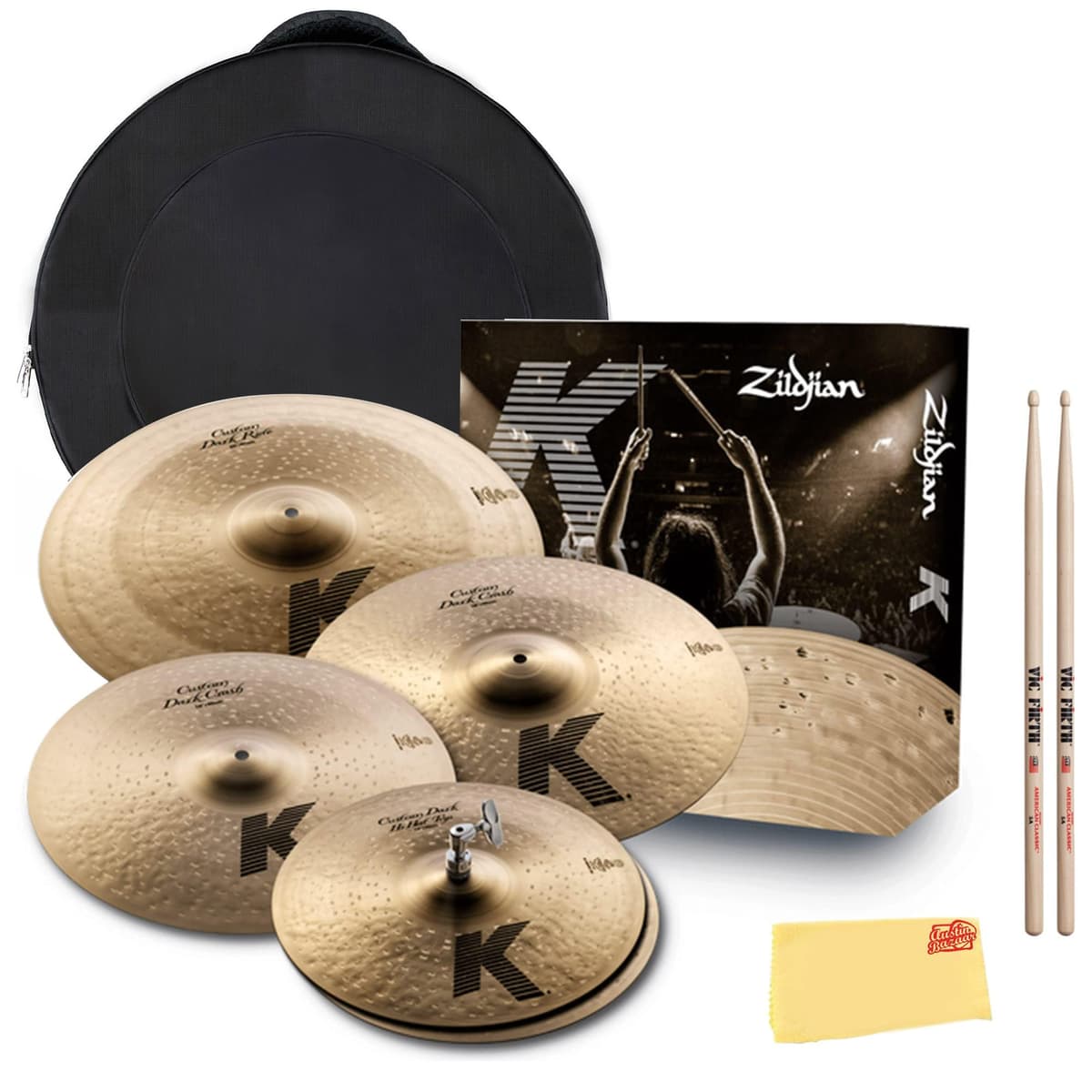 Zildjian KCD900 K Custom Dark Pack - 14"/16"/18"/20" con accesorios AUS-KCD900-COMBO-DLX-V2