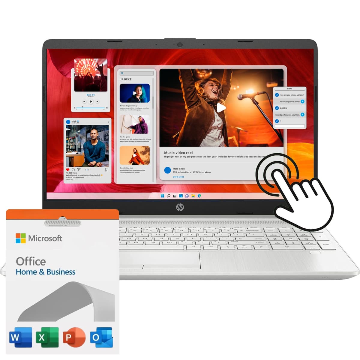 HP Pavilion 15.6" con pantalla táctil, 1 mes de Microsoft Office, Intel i3 de 6 núcleos, 32 GB RAM, 1, 1 TB almacenamiento (1 TB SSD y unidad externa P-100 de 128 GB), HDMI, Windows 11 Home