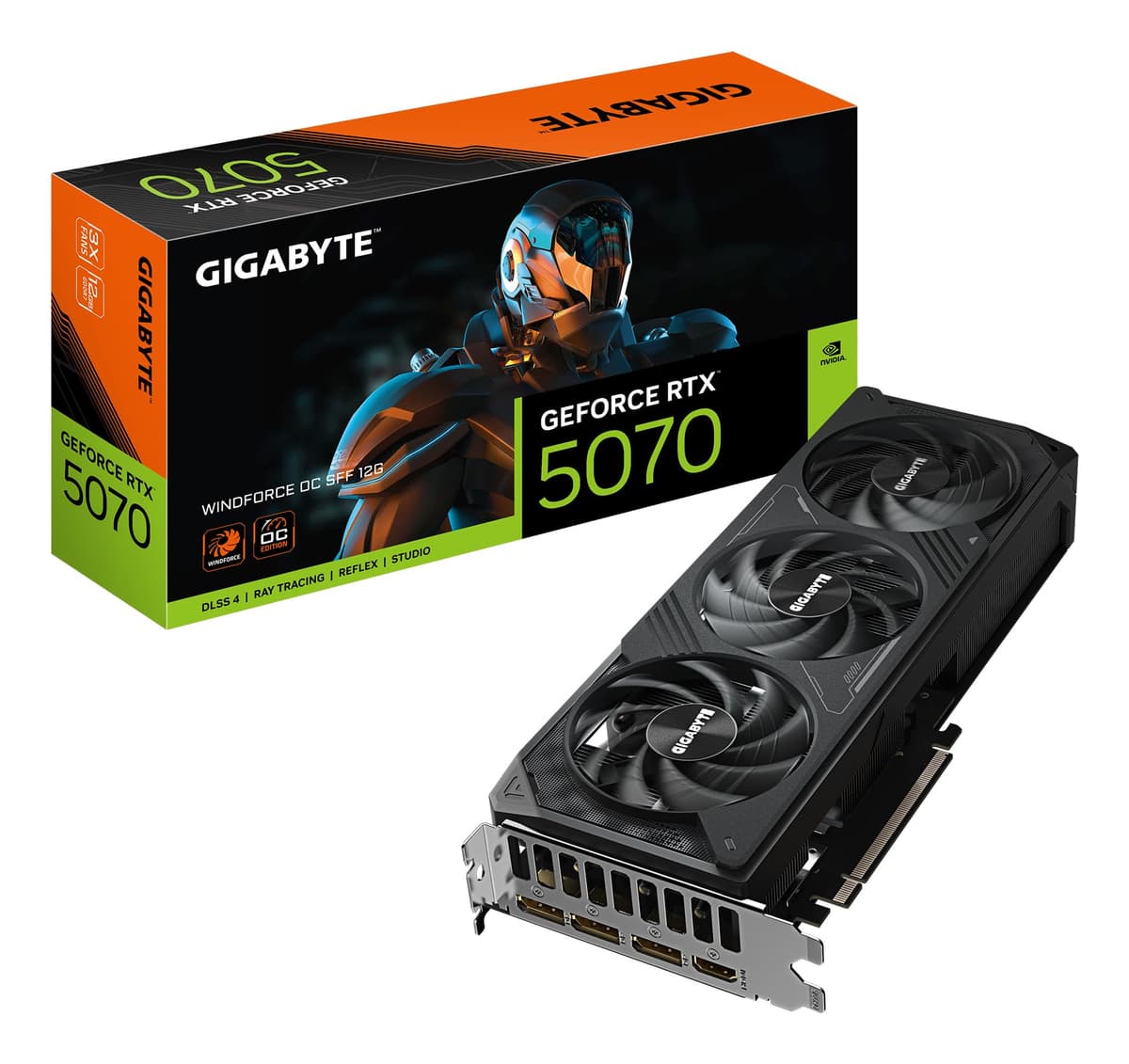 Gigabyte GeForce RTX 5070 WINDFORCE OC SFF 12G Tarjeta Gráfica - 16 GB GDDR7,256 bits, PCIe 5.0, 2542 MHz Reloj de Núcleo, 3 x DP 2.1a, 1 x HDMI 2.1b, NVIDIA DLSS 4, GV-N5070WF3OC-12GD