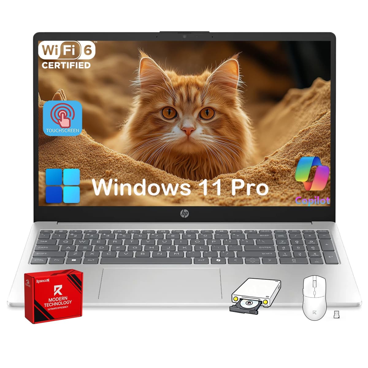 HP Laptop táctil de 15.6" para negocios y estudiantes, Intel Core i3 de 13ª generación (hasta 4.5 GHz), pantalla HD táctil, 32 GB RAM, SSD de 1 TB, Copilot de IA, Windows 11 Pro, con accesorios HP Touchscreen Laptop Computer