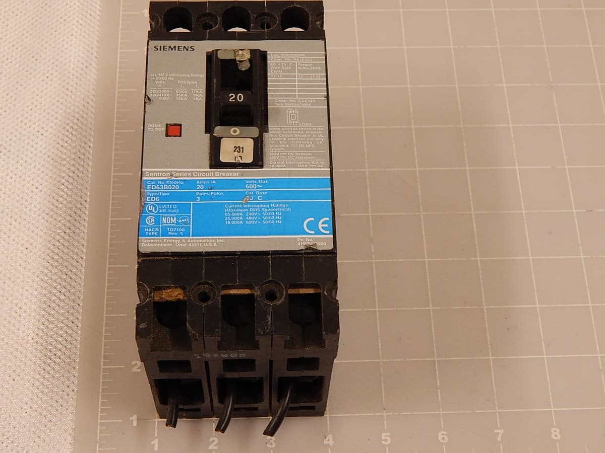 SIEMENS ED63B020 Interruptor ED6 3P 600V 20A