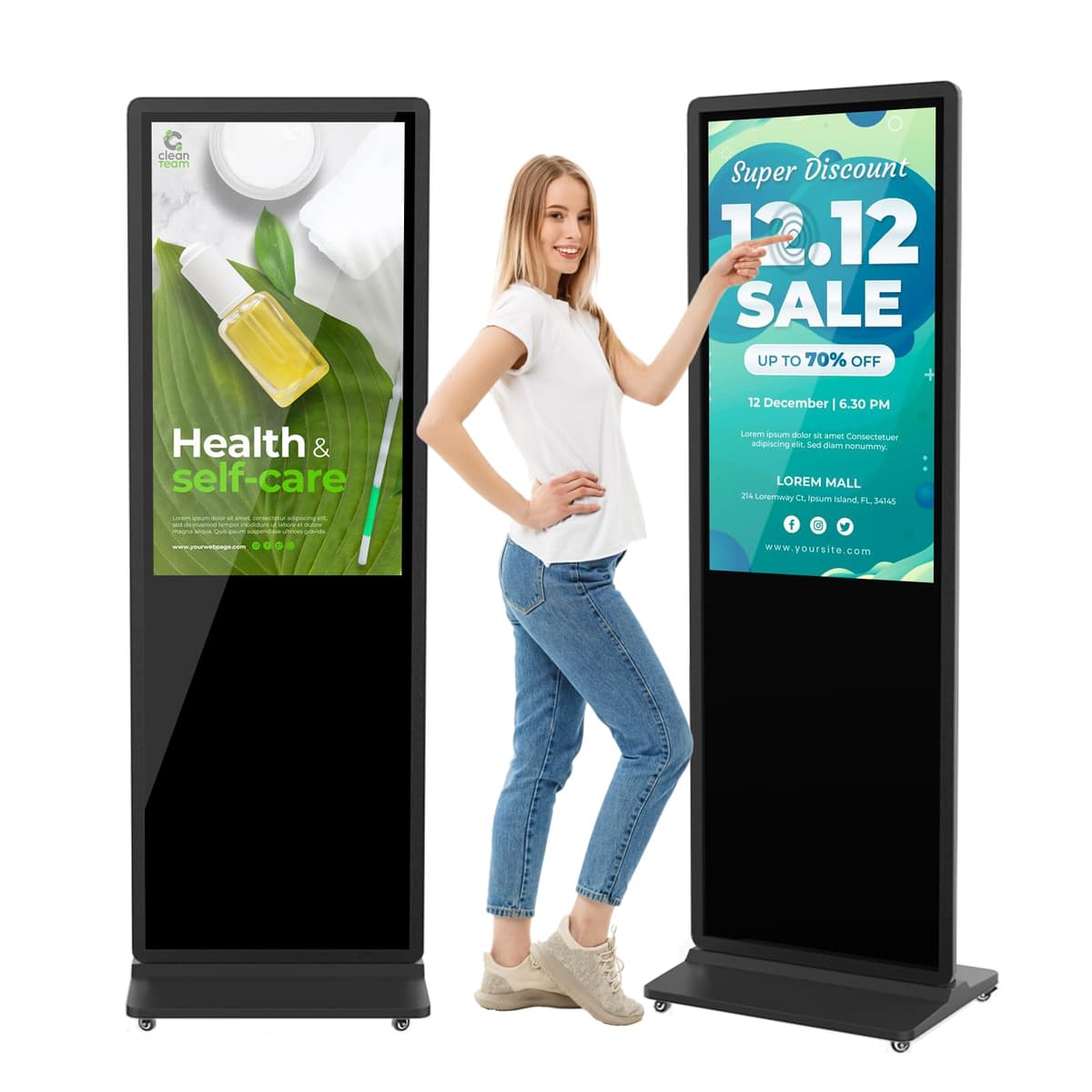 QIXZOCV MWE 37" Kiosk Touchscreen Floor Standing Digital Signage Android, Interactive Poster QIXZOCV-43TB