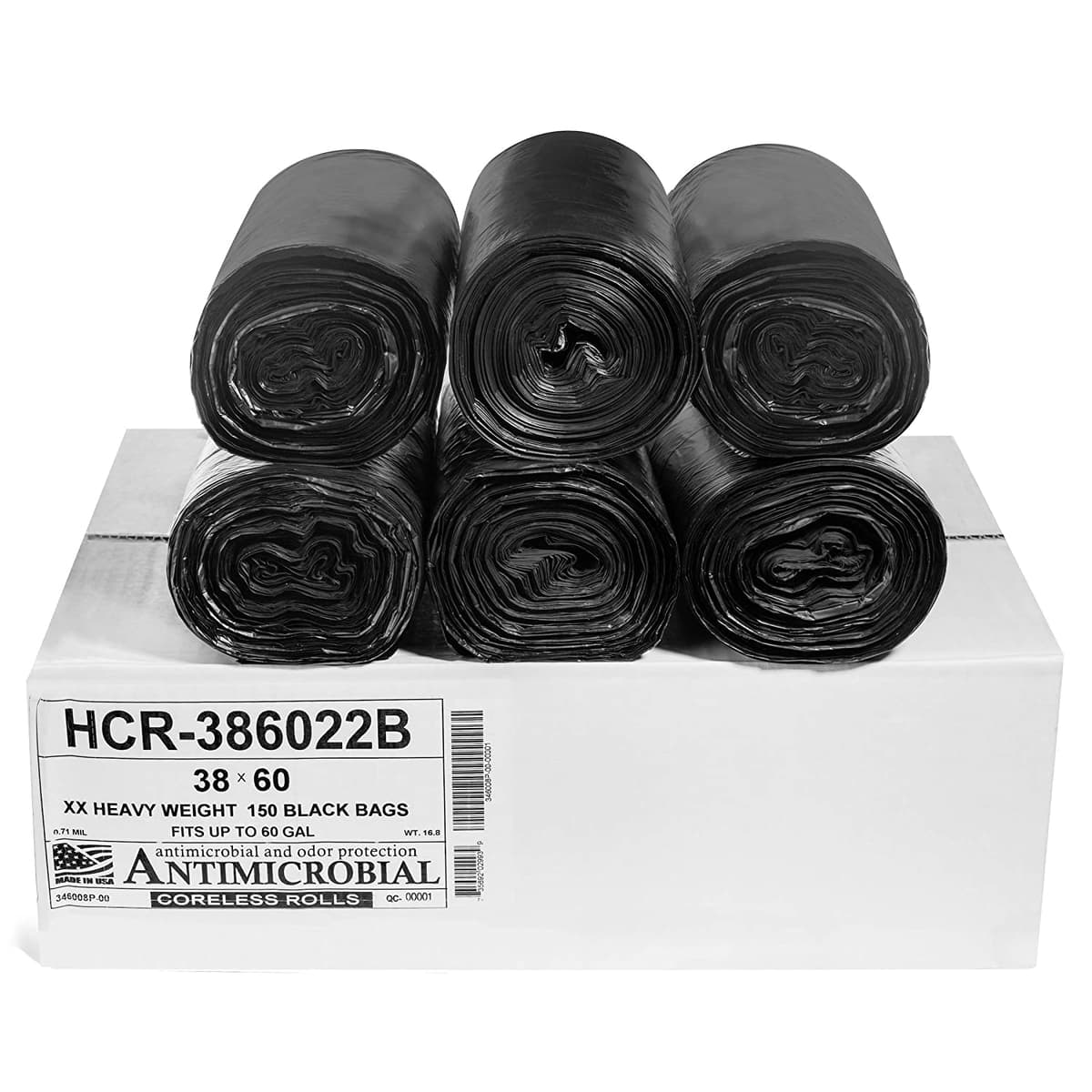 Aluf Plastics 55-60 Gallon Black Trash Bags - 38" x 60" - 22 Microns High Density (1 Pallet of 70 Cases, 10500 Bags Total) HCR-386022B