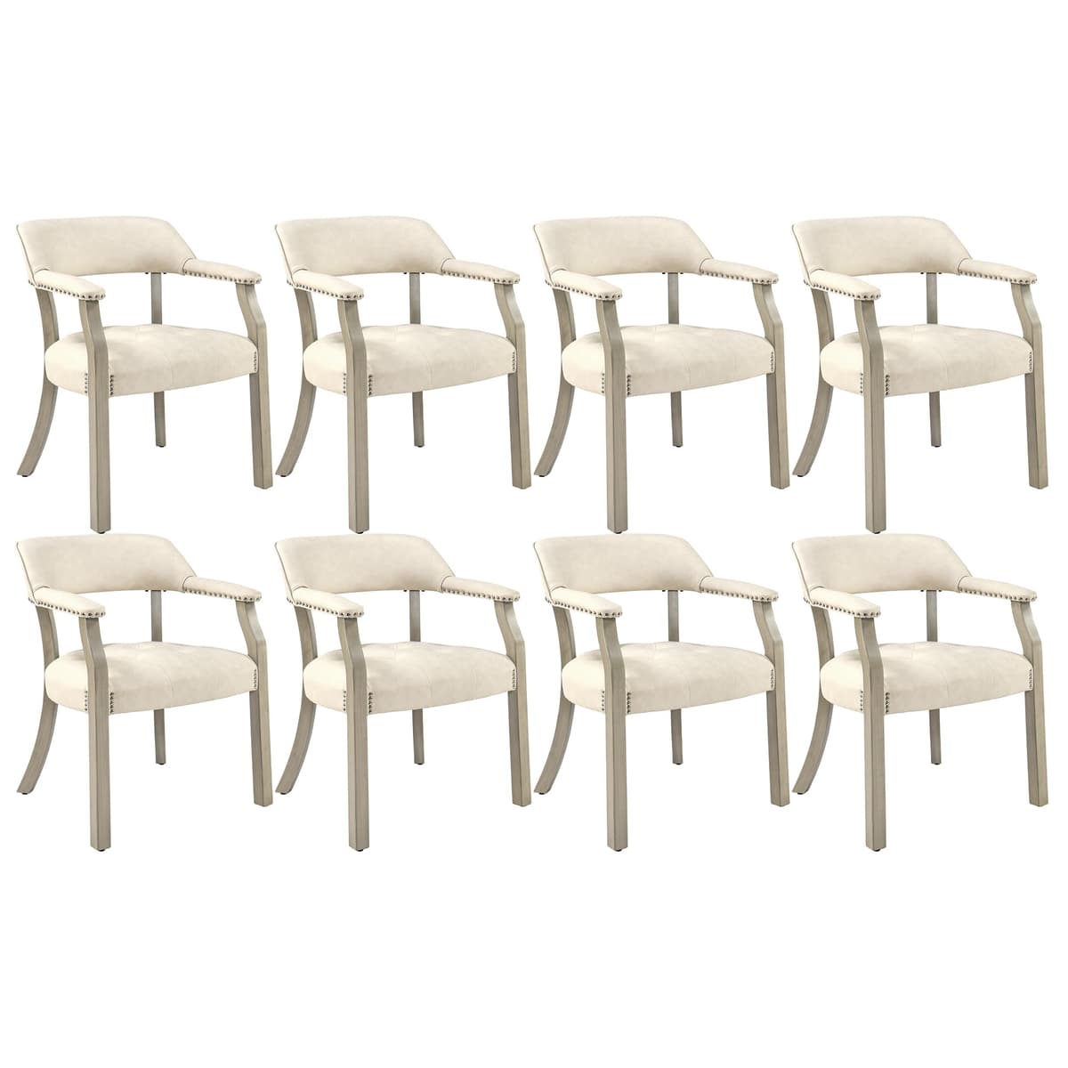 LEEMTORIG Juego de 8 sillas de comedor tapizadas en PU Beige con brazos y patas gris suave CY-NX173-WT LEECY-NX173-WT08