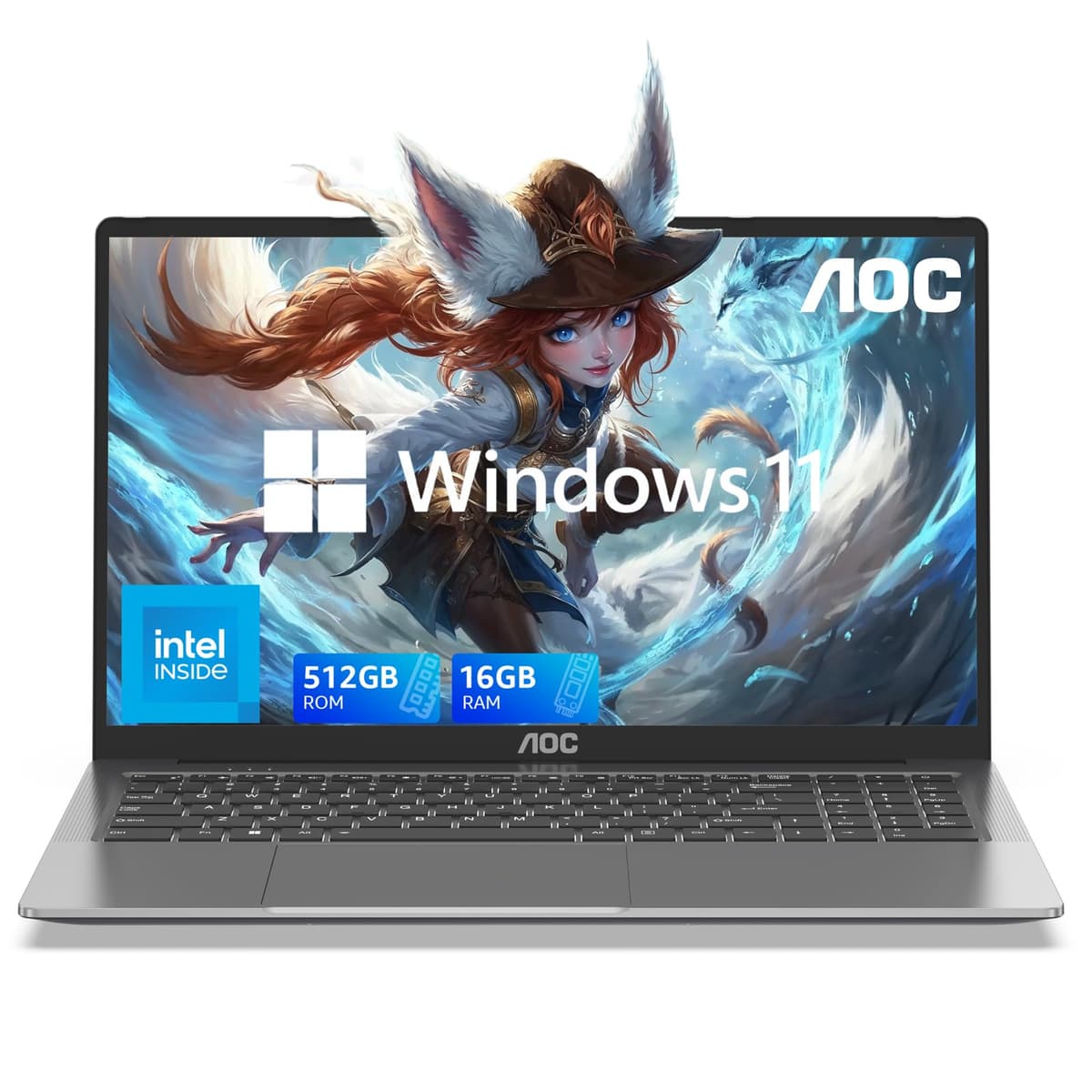 AOC Portátil 15.6" Full HD IPS con Procesador N97 (hasta 3.6 GHz) para Trabajo - 16GB RAM 512GB SSD, Ligero y Delgado, Carcasa Metálica, Webcam, Type-C, USB 3.2 AX15