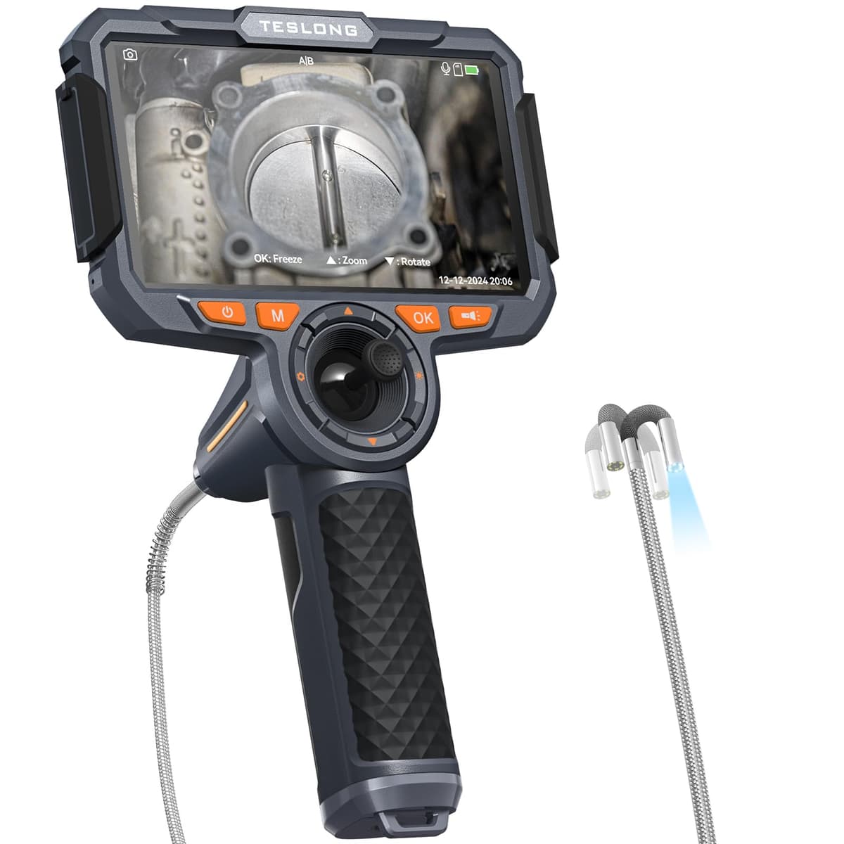 Teslong TF600 borescopio articulado 3.9mm con pantalla 6" 720P, sonda 360° y tarjeta 32GB TF600-3.9mm-1.55m