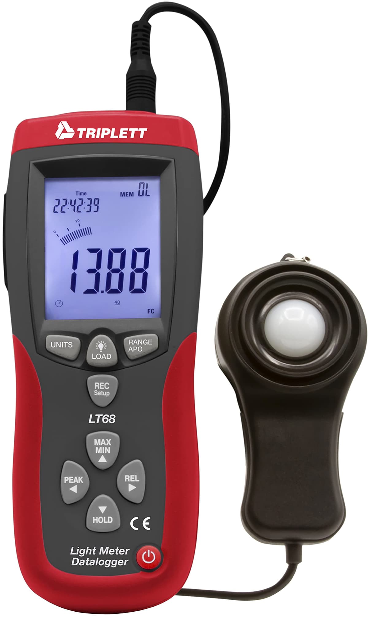 Medidor de luz y registrador Triplett LT68 con certificado de calibración NIST hasta 400,000 Lux LT68-NIST