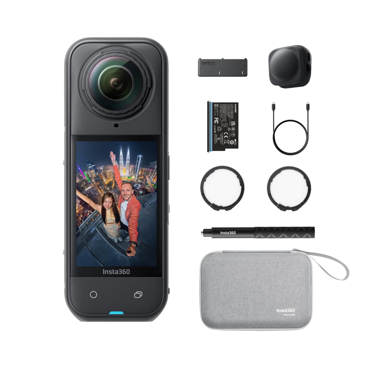 Paquete Esencial Insta360 X5 - Camara de Accion 8K 360° Impermeable, Excelente Rendimiento en Poca Luz, Efecto de Selfie Stick Invisible, Lente Resistente y Reemplazable, Bateria de 3 Horas, Paraviento Integrado, Estabilizacion CINSAAHA-DB