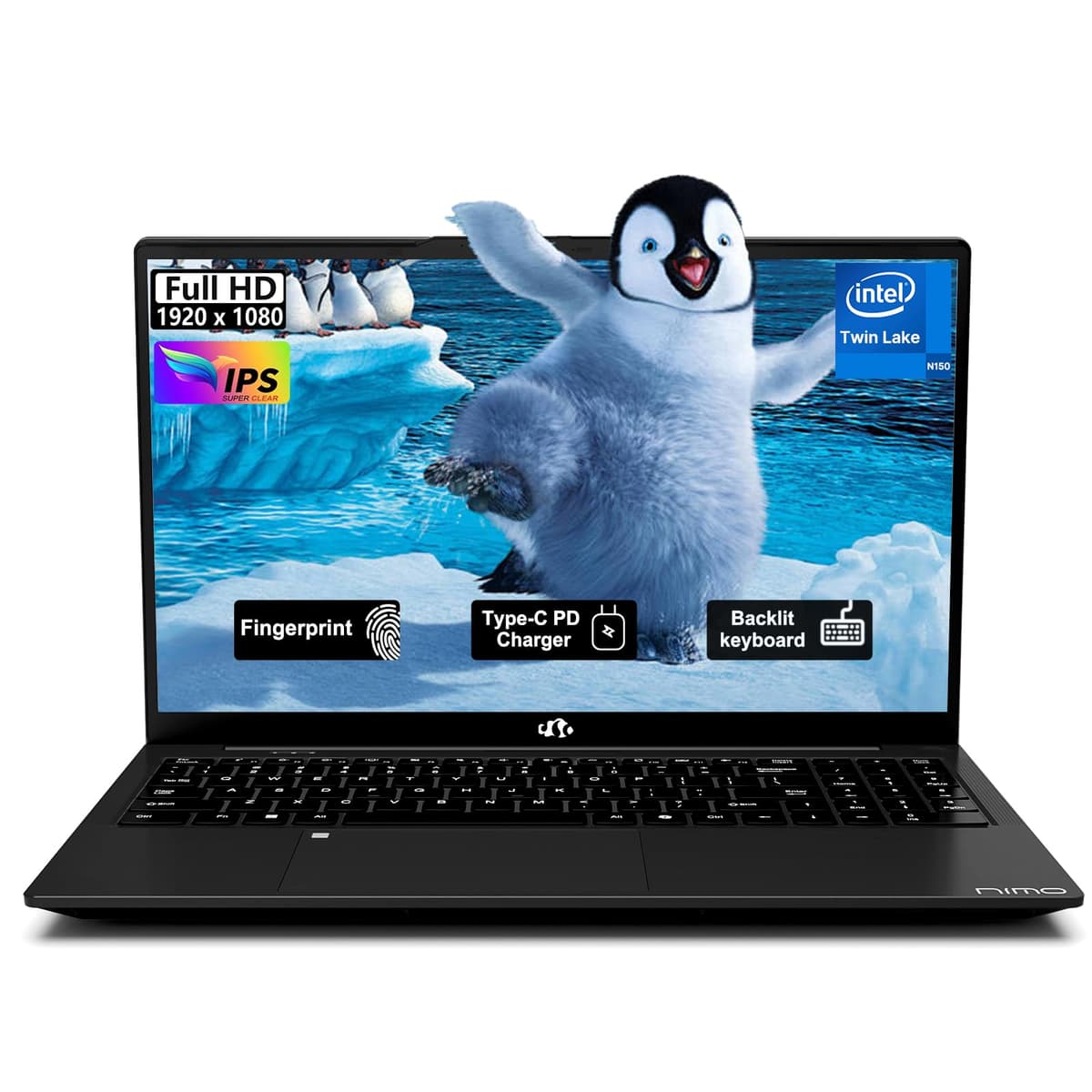 NIMO Laptop 15.6" FHD, Intel Pentium N150, 16GB RAM, 1TB SSD (Mejor que i3-1115G4, 4 núcleos hasta 3.6 GHz), Laptop con teclado retroiluminado, carga 65W GaN Type-C, lector de huellas - para hogar, estudiantes y negocios NIMO N157
