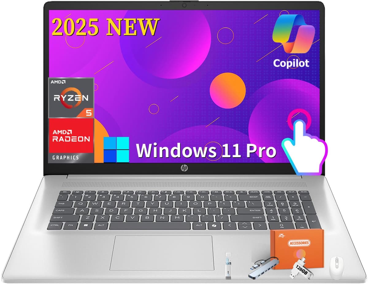 HP 17" 2025 Touchscreen - AMD Ryzen 5 7430U, 64GB RAM, 1TB SSD, Windows 11 Pro HP Laptop