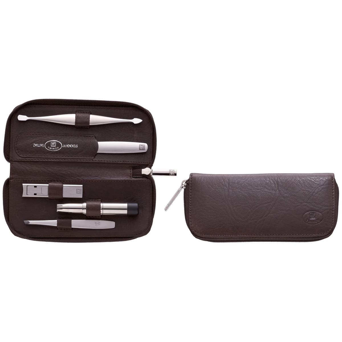 Zwilling TWINOX 97529-007-0 Set de manicura y pedicura 5 piezas con estuche de cuero marrón