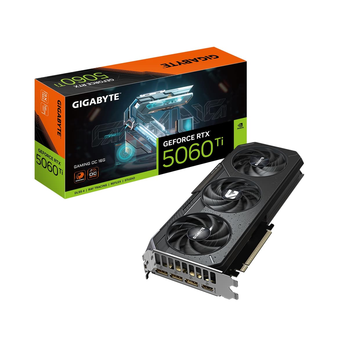 GIGABYTE GeForce RTX 5060 Ti Gaming OC 16G Tarjeta de Video, por NVIDIA, 16GB GDDR7 128-bit, PCIe 5.0, Sistema de Refrigeración WINDFORCE, Salidas DisplayPort y HDMI - GV-N506TGAMING OC-16GD