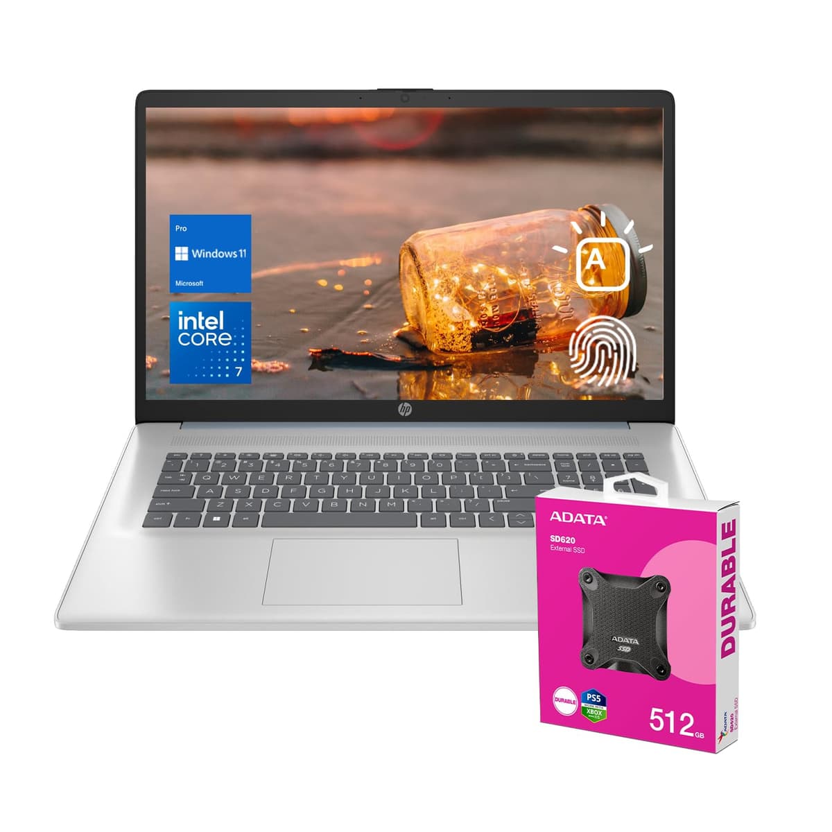 HP 2025 Essential Laptop 17.3" FHD Intel Core 7 150U 32GB RAM 2TB SSD Fingerprint Backlit Wi-Fi 6 Windows 11 Pro Azul Bundle ADATA 512 17t-CN400