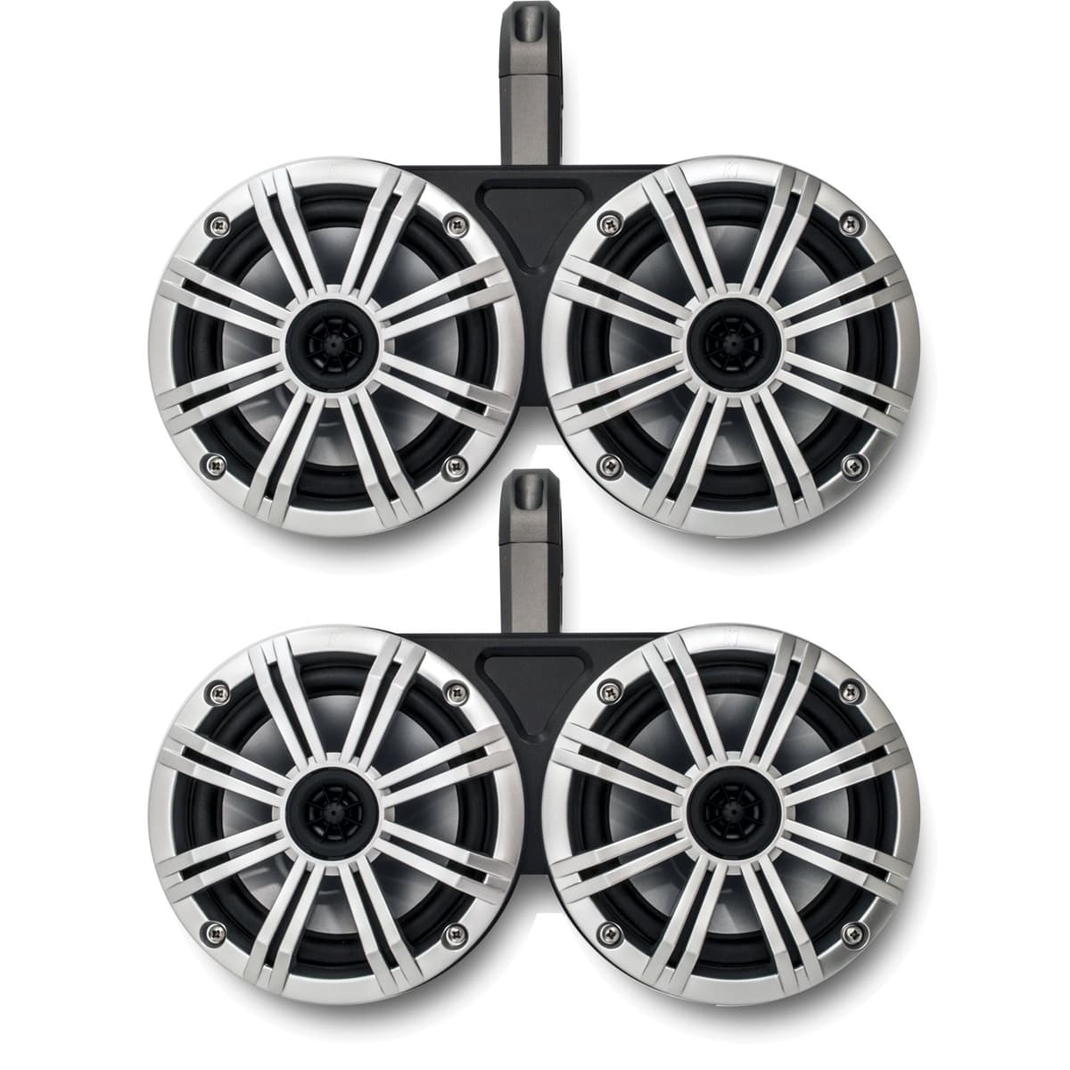 KICKER Black Sistema dual de torre wake con parlantes marinos plateados de 6.5" 12KMTED+BKM614S