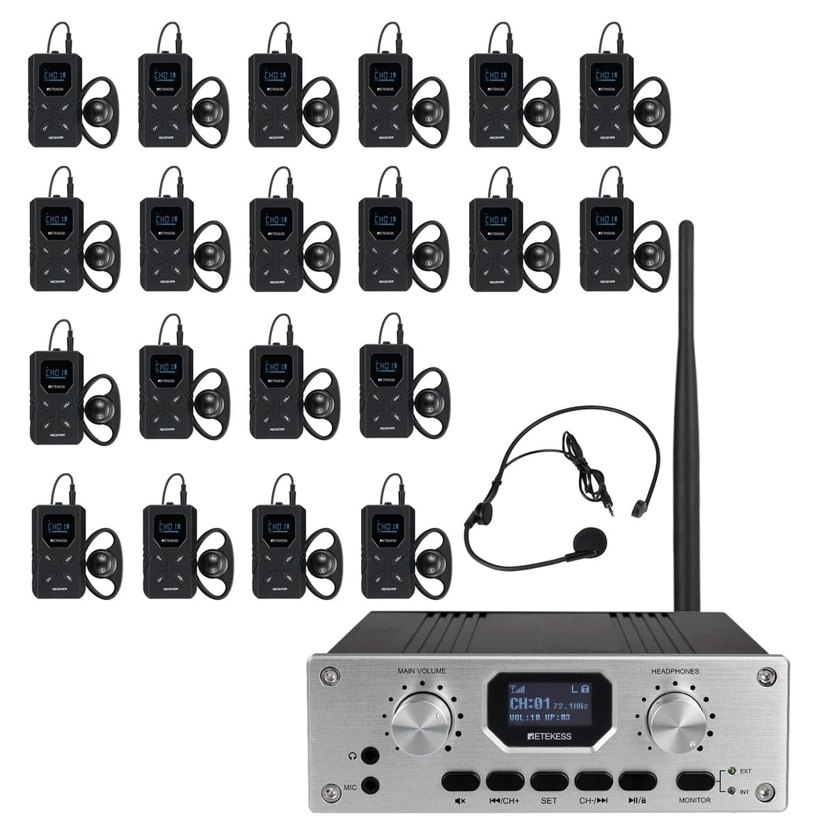Retekess TT119 Sistema de Audio para Traducción y Asistencia Auditiva 1 Transmisor y 20 Receptores