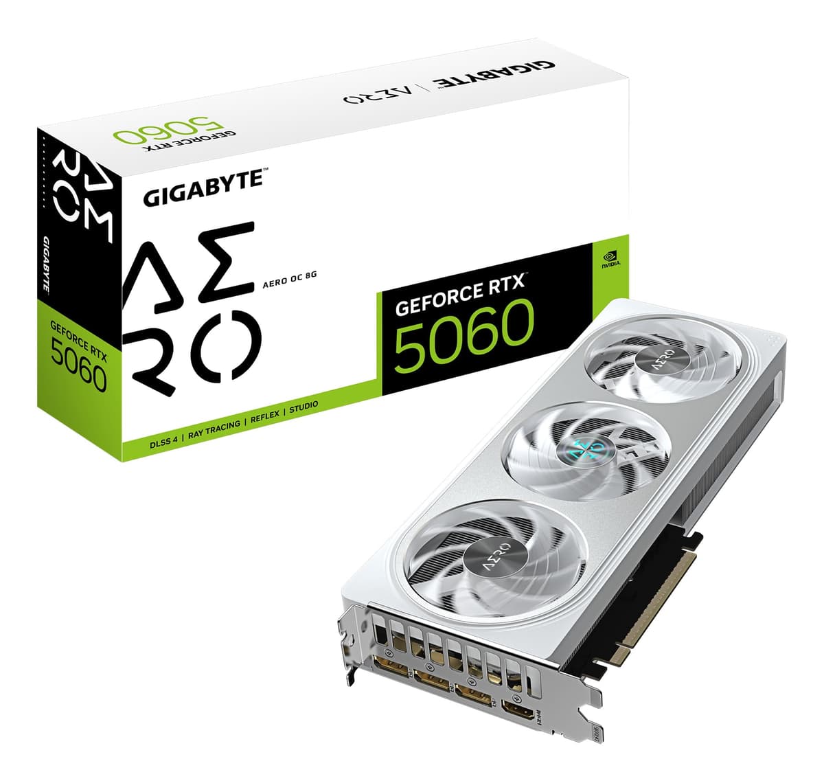 Gigabyte GeForce RTX 5060 AERO OC 8G Tarjeta Gráfica - 8GB GDDR7,128 bits, PCI-E 5.0, 2595 MHz Reloj de Núcleo, 3 x DisplayPort, 1 x HDMI, GV-N5060AERO OC-8GD