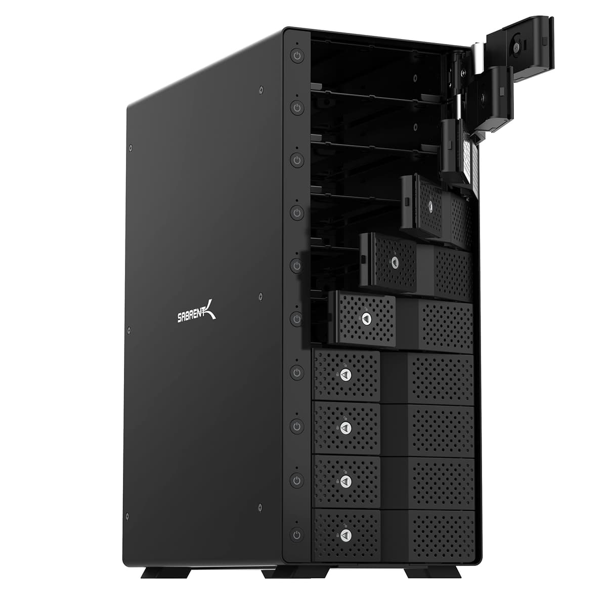 SABRENT Estación de Acoplamiento SATA de 10 Bahías USB 3.2 Gen 2 para HDD/SSD de 3.5”, DAS USB-C 10 Gbps, Intercambio en Caliente sin Bandejas, Caja de Aluminio, Doble Ventilador, Interruptores de Encendido Individuales, Sin RAID (DS-UCTB)