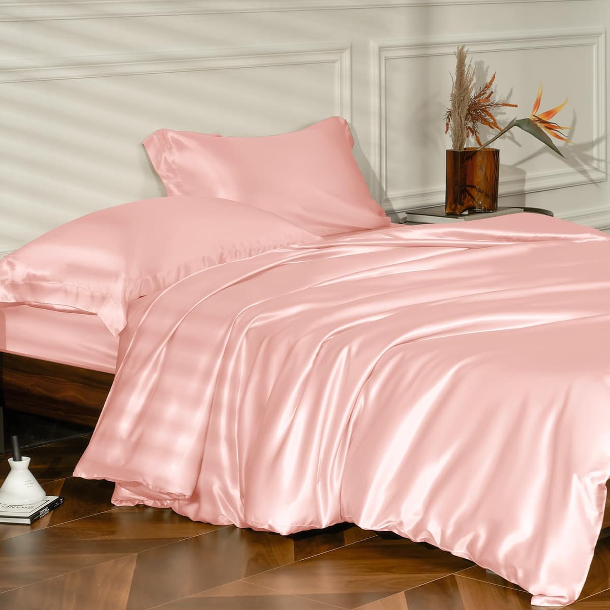 THXSILK Set Funda Nórdica 25 Momme 4 piezas (Charming Pink, Queen)