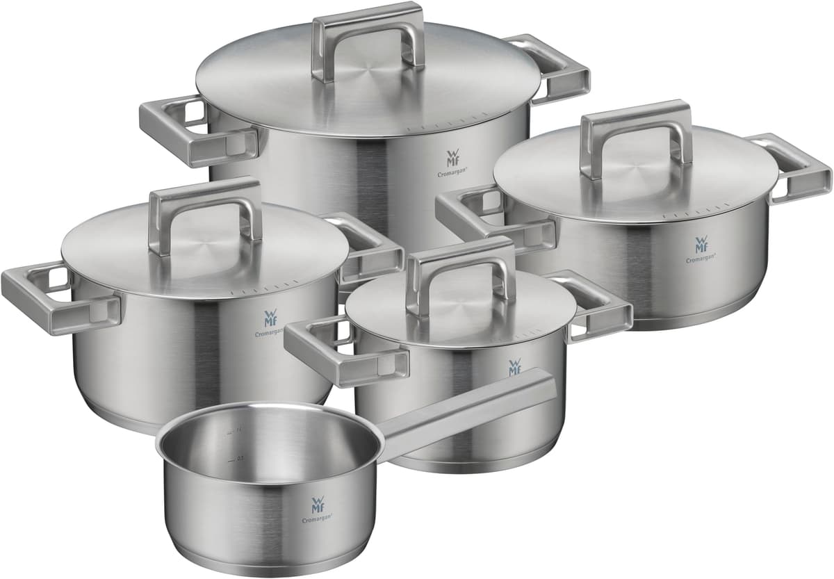 WMF Ultimate Cool Juego de 5 Ollas para Inducción con Tapa de Acero Inoxidable, Acabado Mate Cromargan 1790556030