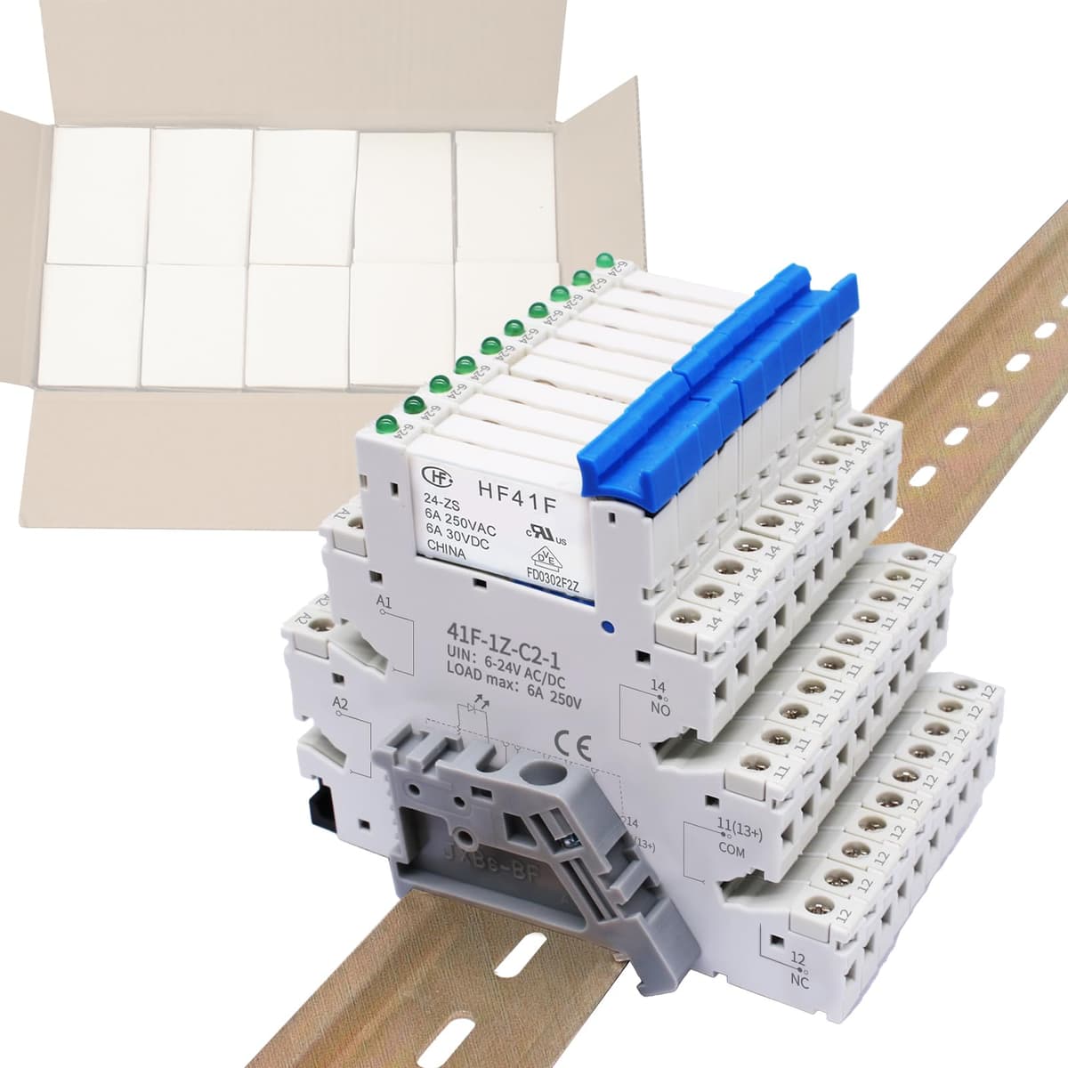 LCLCTC Relay DIN Rail HF41F 24V SPDT 5 Pin 1NO 1NC con Base y LED, 6A 250VAC (100 pcs) 41f100zu2418