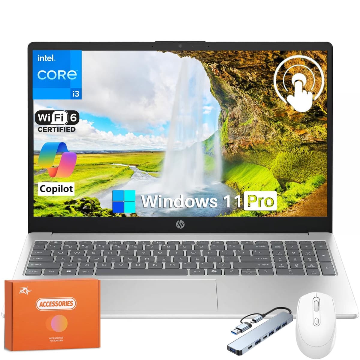 HP 2025 Portátil con Pantalla Táctil para Negocios y Estudiantes, Intel 13ª Gen Core i3-1315U (hasta 4.5 GHz), Pantalla Táctil HD de 15.6", 32 GB RAM, 1 TB SSD, Wi-Fi 6E, Copilot AI, Windows 11 Pro, Mouse, con Accesorios 15-fd0123dx