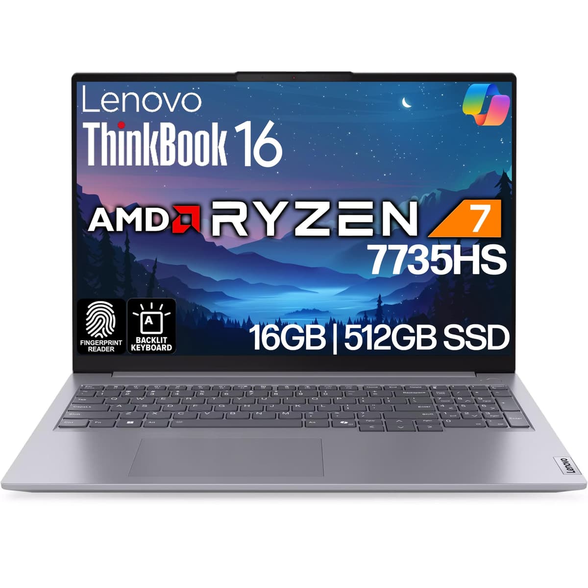 Lenovo ThinkBook 16 G7 Laptop empresarial, 16” FHD+, AMD Ryzen 7 7735HS, 16GB DDR5, 512GB NVMe, WiFi 6E + BT, teclado retroiluminado, lector de huellas, cámara HD, Windows 11 Pro